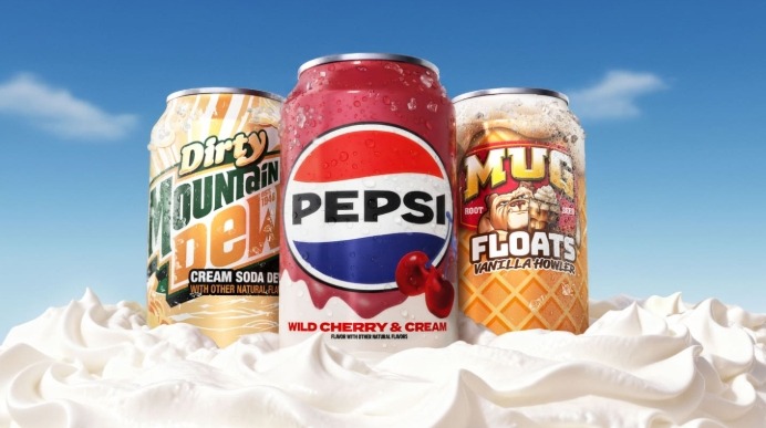 Dirty soda beverages displayed in a Chicago office micro market with flavored syrups and soft drinks.